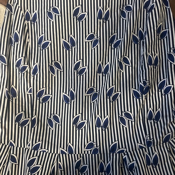 Barneys New York 100% Cotton Blue White Stripe Leaf Print Midi Dress 10 - Picture 5 of 5